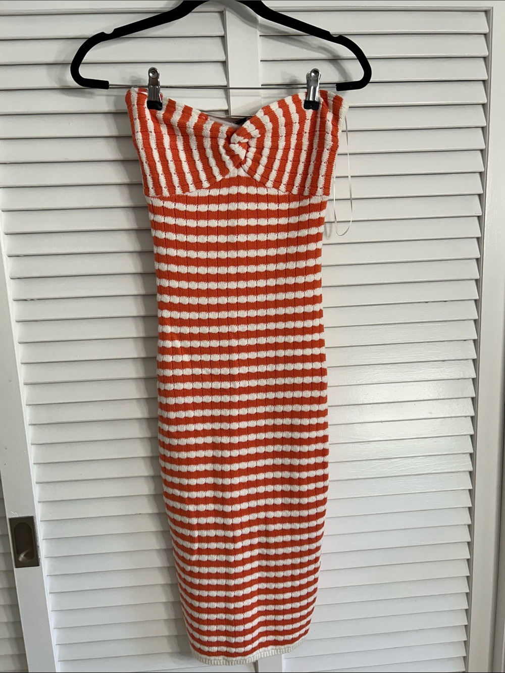 Striped Strapless Knit Dress in Orange & White